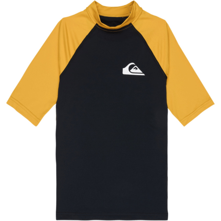 2026 Quiksilver Junior Everyday UPF50 Short Sleeve Rash Vest AQBWR03064 - Black / Mineral Yellow